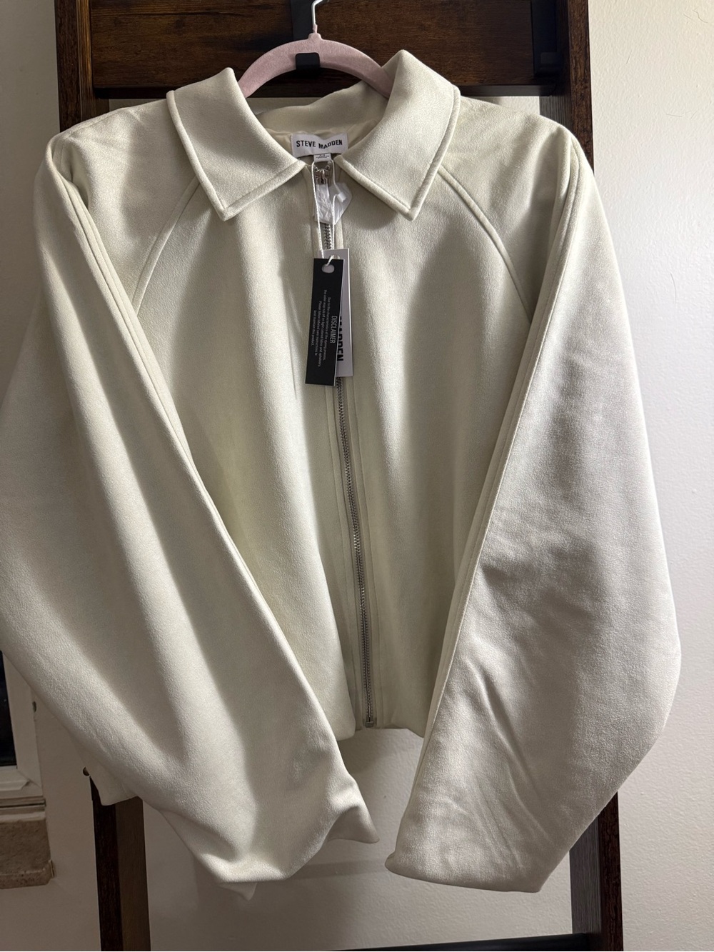 Steve Madden Cream Zip Bomber Jacket